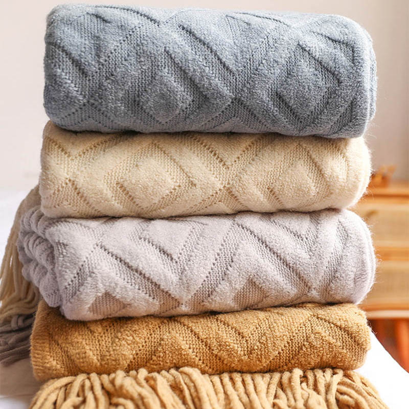 Throw Blanket Chunky Knit - Manta de punto nórdico para camas,